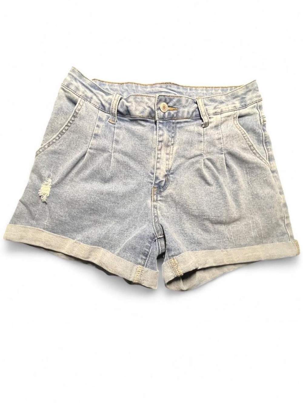 Jeans Pleated Rolled Leg Denim Shorts, M